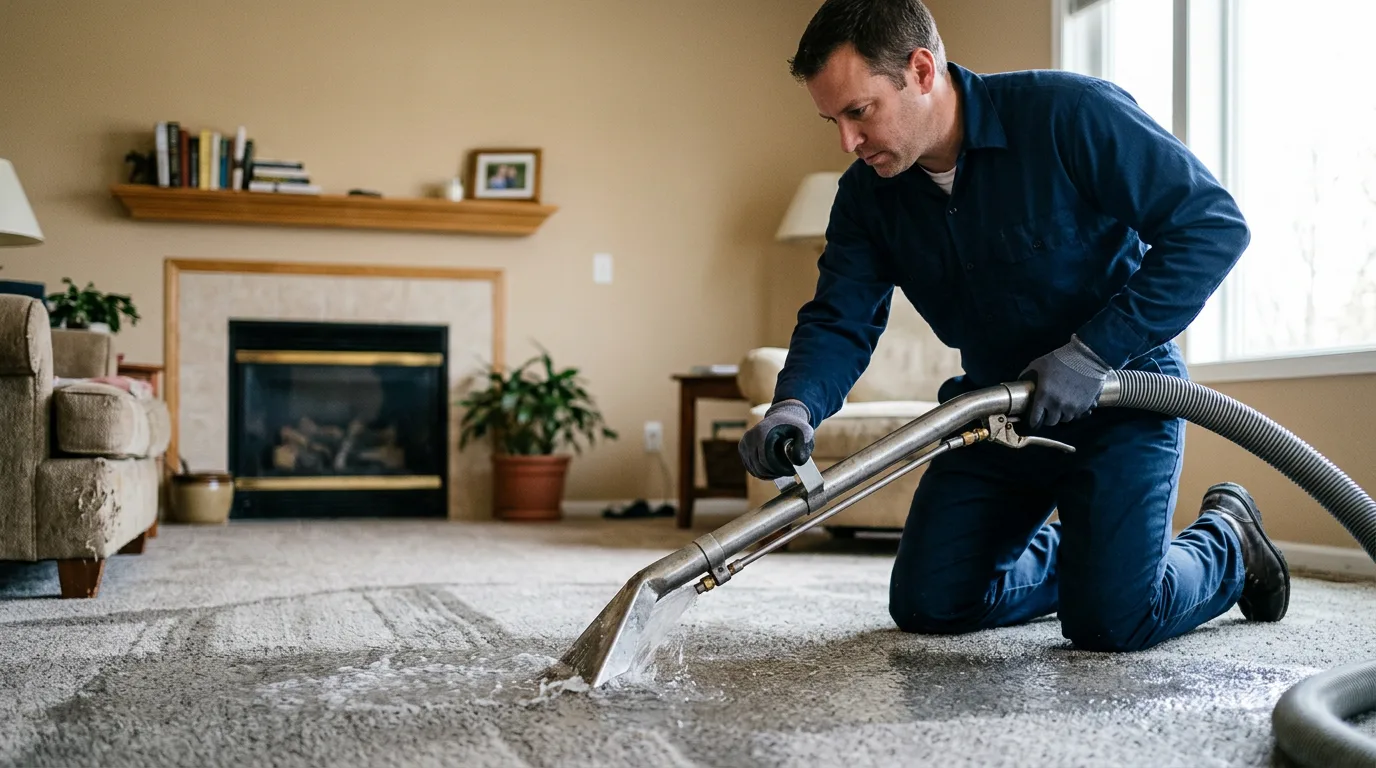 Water damage restoration technician working near West Burlington, IA
